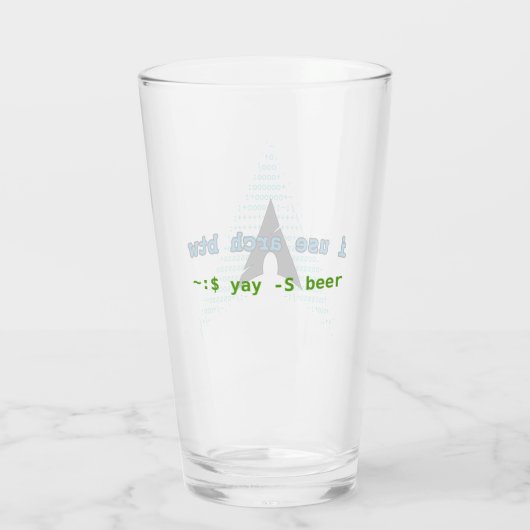 ~:$ yay -S beer (btw logo) Glas (Achterkant)