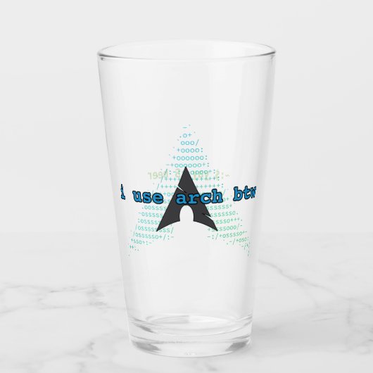 ~:$ yay -S beer (btw logo) Glas (Voorkant)