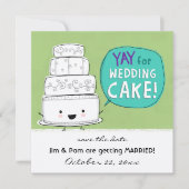 YAY voor de bruiloft Cake! Funny Wedding Announcem Save The Date (Voorkant)