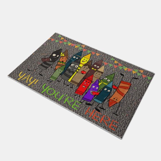 Yay You're Here Doormat, Cute Crayons  Deurmat (Schuin)