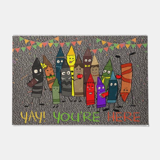 Yay You're Here Doormat, Cute Crayons Deurmat (Voorkant)