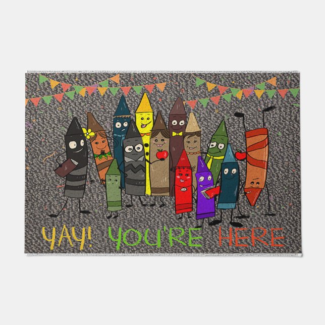 Yay You're Here Doormat, Cute Crayons  Deurmat (Voorkant)