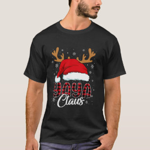 Yaya Claus Santa Hat Rendier Red Plaid Matching F T-shirt