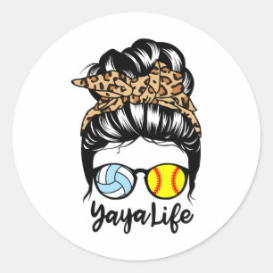 Yaya Leven Rommelige Knot Haar Grappige Softbal Ya Ronde Sticker