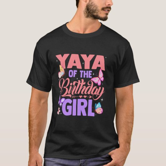 Yaya Of The Birthday Girl Butterfly Party Matching T-shirt (Voorkant)