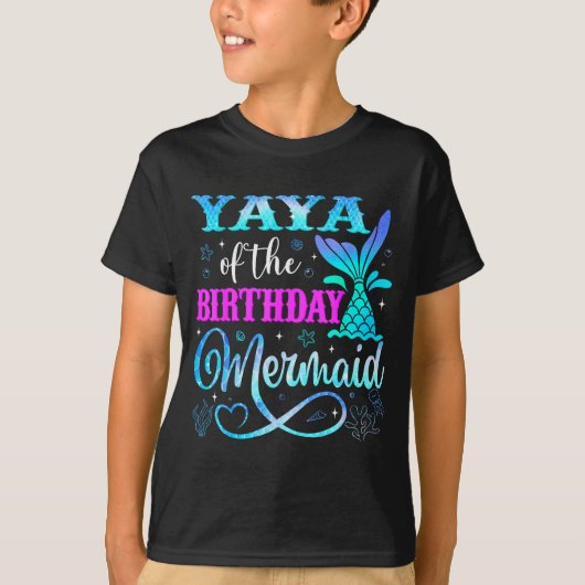 Yaya Of The Birthday Mermaid Family Matching Party T-shirt (Voorkant)
