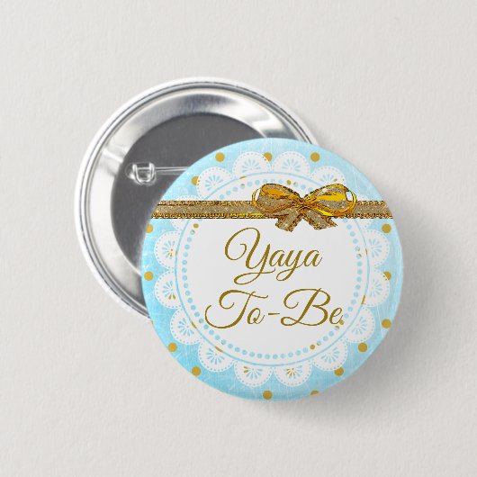 Yaya om Baby shower blauw & gouden Button (Voorkant /achterkant)
