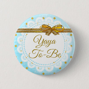 Yaya om Baby shower blauw & gouden Button