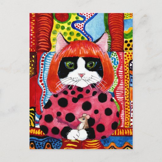 Yayoi Kusama eerbetoon als Schattige Cat mouse bri Briefkaart (Voorkant)