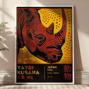 Yayoi Kusama Neushoorn Illustratie Retro Tentoonst Poster
