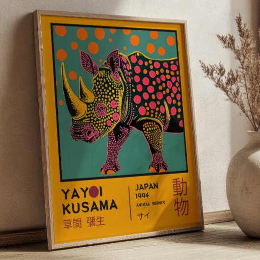 Yayoi Kusama Retro Rhino Illustratie Tentoonstelli Poster