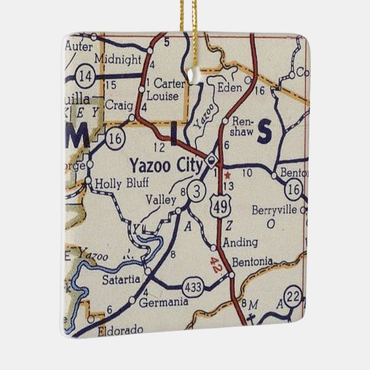 Yazoo City MS Map Keramisch Ornament (Rechts)