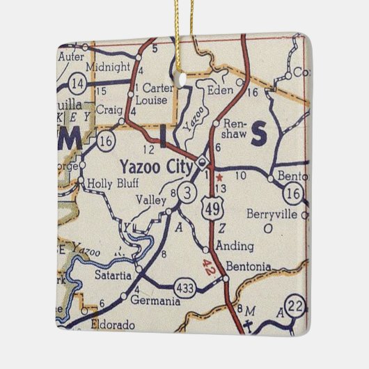 Yazoo City MS  Map Keramisch Ornament (Links)