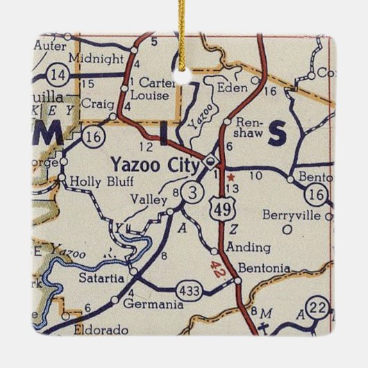 Yazoo City MS  Map Keramisch Ornament (Achterkant)