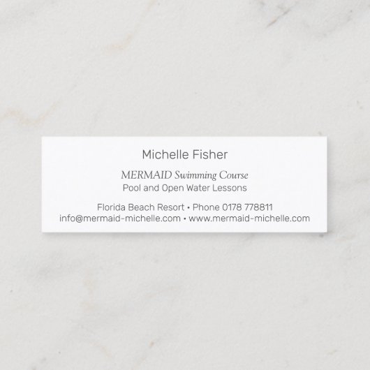 yBee *MERMAID-zwemcursus* Visschalen. Mini Visitekaartje (Achterkant)