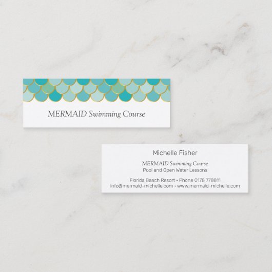yBee *MERMAID-zwemcursus* Visschalen. Mini Visitekaartje (Voorkant / Achterkant)