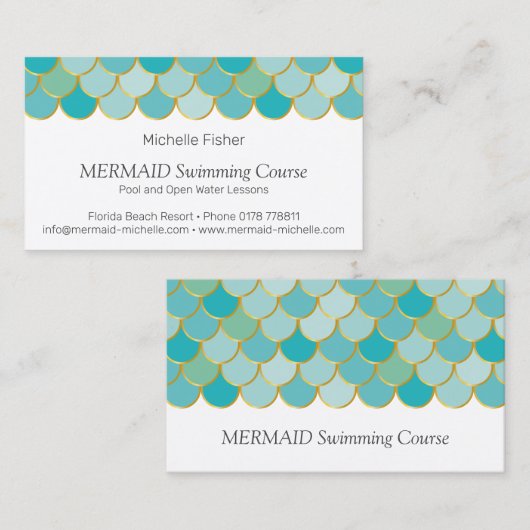 yBee *MERMAID-zwemcursus* Visschalen. Visitekaartje (Voorkant / Achterkant)