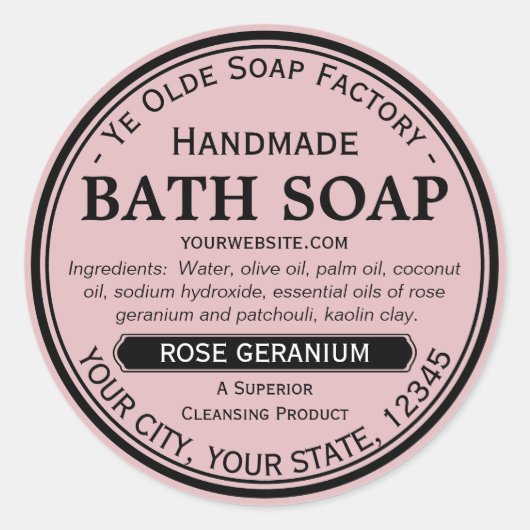 Ye Olde Zeep Factory Handgemaakte Ronde Zeep Label (Voorkant)