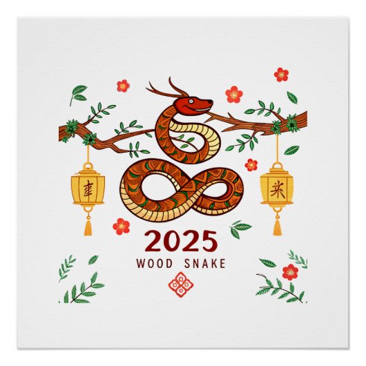Year 2025 Wood Snake. Chinese horoscope  Perfect Poster (Voorkant)