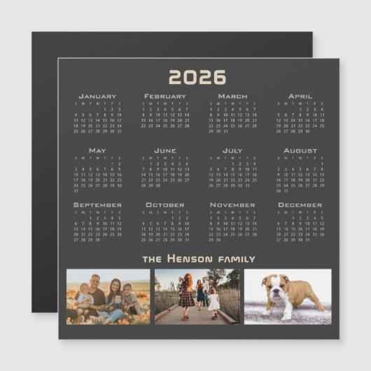 Year 2026 Calendar 3 Family Photo Collage  (Voorkant / Achterkant)