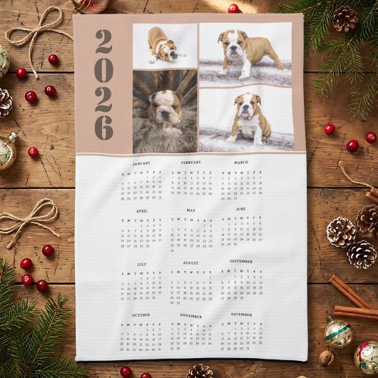 Year 2026 Calendar Dog Pet 4 Photo Collage Theedoek
