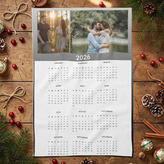 Year 2026 Custom Photo Calendar Kitchen Towel Theedoek