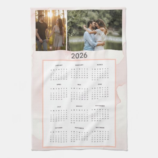 Year 2026 Custom Photo Calendar Kitchen Towel Theedoek (Verticaal)