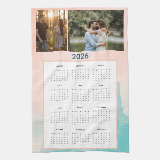 Year 2026 Custom Photo Calendar Kitchen Towel Theedoek (Verticaal)