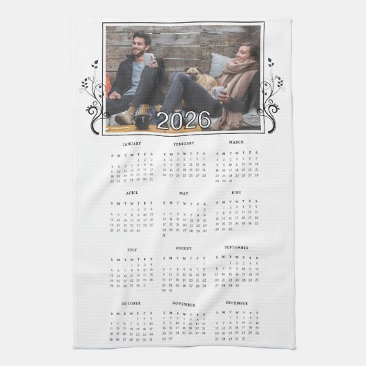 Year 2026 Photo Calendar with Foliage  Theedoek (Verticaal)