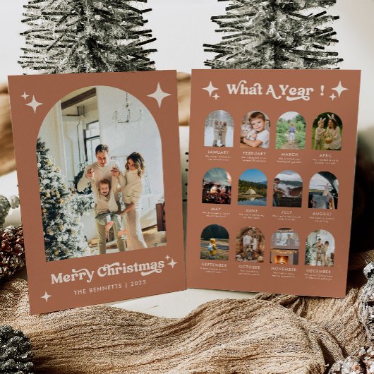 Year In Review Boho Arch Photo Christmas Card Feestdagenkaart