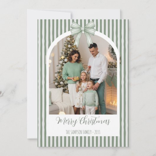 Year in Review Christmas Arch Photo & Green Bow Feestdagenkaart (Voorkant)