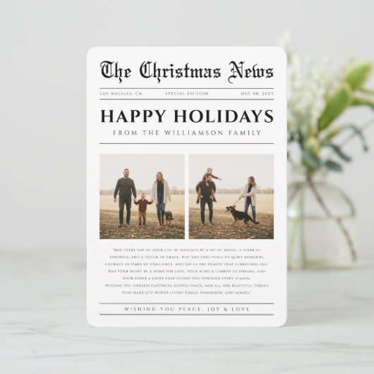 Year In Review Newspaper Photo Christmas Collage Feestdagenkaart (Staand voorkant)