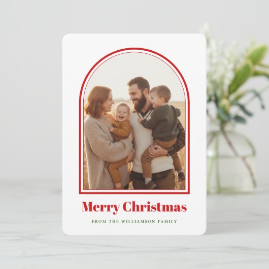 Year In Review What A Year Arch Photo Christmas Feestdagenkaart (Staand voorkant)