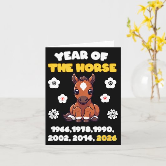 Year Of Horse Cute Zodiac Animal 2026 Design  Kaart (Gele Bloem)