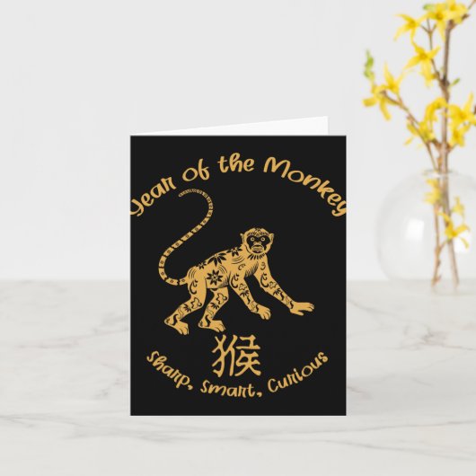 Year Of Monkey Traits Chinese Zodiac Chinese New Y Kaart (Gele Bloem)