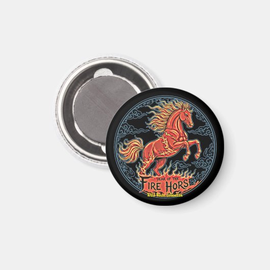 Year of the Fire Horse Black small magnet (Voorkant / Achterkant)