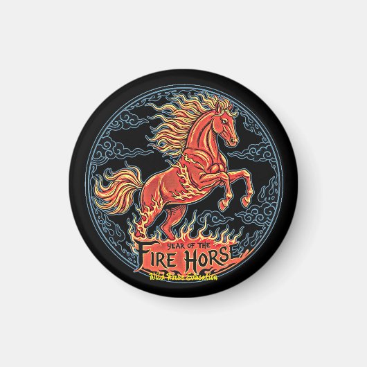 Year of the Fire Horse Black small magnet (Voorkant)