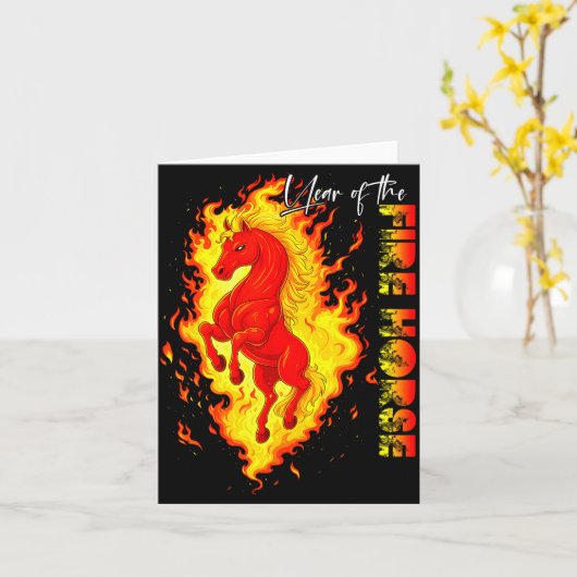 Year Of The Fire Horse Happy Chinese Lunar New Yea Kaart (Gele Bloem)