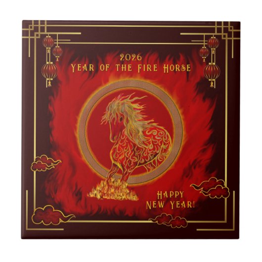Year of the Fire Horse , Happy Lunar New Year Tegeltje (Voorkant)