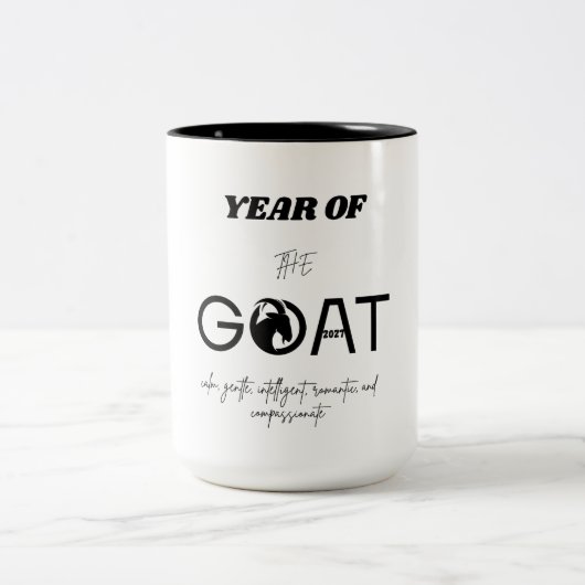Year of the Goat 2027 with Characteristics Tweekleurige Koffiemok (Center)