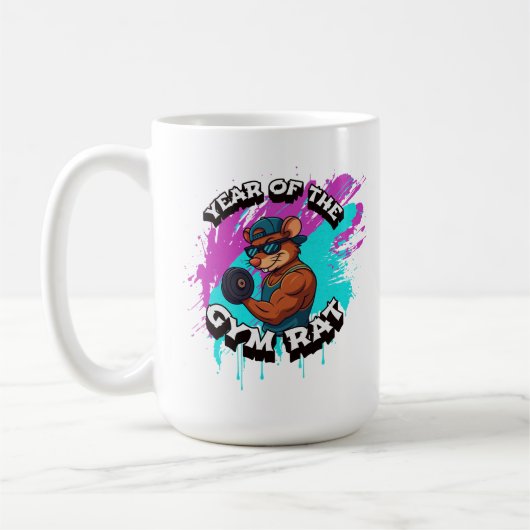 Year of the Gym Rat Funny Workout Cartoon Design Koffiemok (Links)