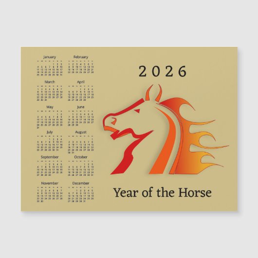Year of the Horse 2026 Calendar Magnetic Card (Voorkant)