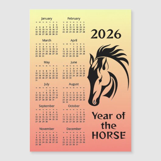 Year of the Horse 2026 Calendar Magnetic Card (Voorkant)