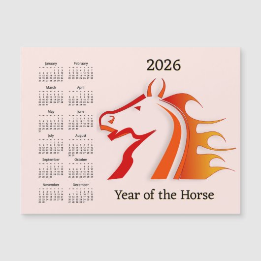 Year of the Horse 2026 Calendar Magnetic Card (Voorkant)