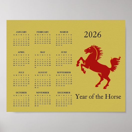 Year of the Horse 2026 Calendar Poster (Voorkant)