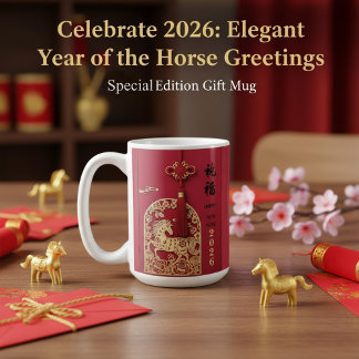 Year of the Horse 2026 Chinese New Year Red Gold  Koffiemok