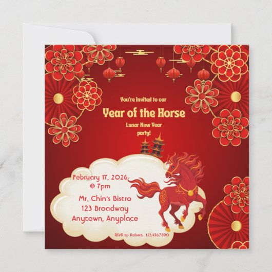 Year of the Horse Chinese New Year Invitation Kaart (Voorkant)