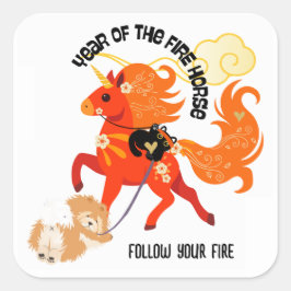 YEAR OF THE HORSE Chow Vierkante Sticker
