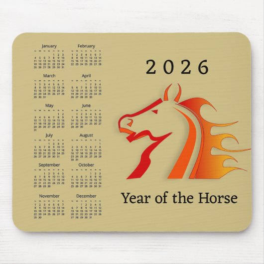 Year of the Horse Design Mousepad Calendar Muismat (Voorkant)