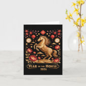 Year Of The Horse Happy New Year 2026 Kaart (Gele Bloem)